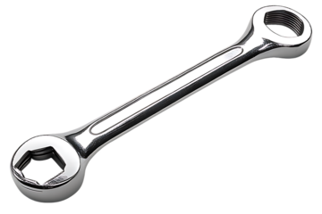 Chromed Combination Wrench, Open and Box End, Angled, Mechanical Tool, Closeup Isolated