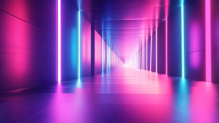 Neon Lights Corridor: A Futuristic Pink and Blue Glow