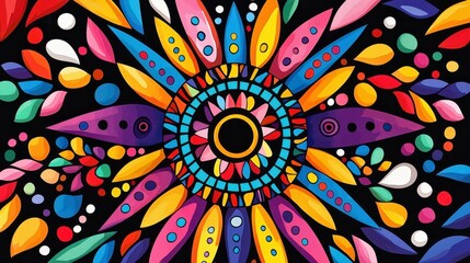 Colorful Abstract Floral Pattern with Vibrant Shapes and Design