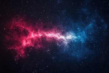 Naklejka premium A cosmic nebula with vibrant red and blue hues, swirling gas and dust clouds in deep space
