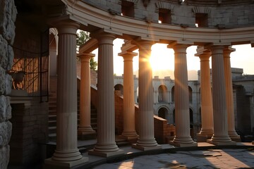 Fototapeta premium Ancient Columns Bathed in Golden Sunlight's Warm Embrace