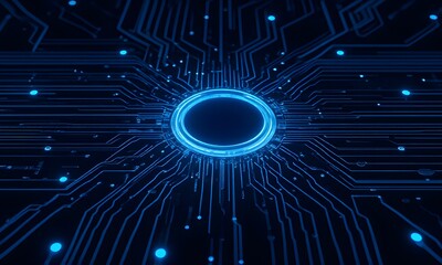 Blue digital circuit with an eye.