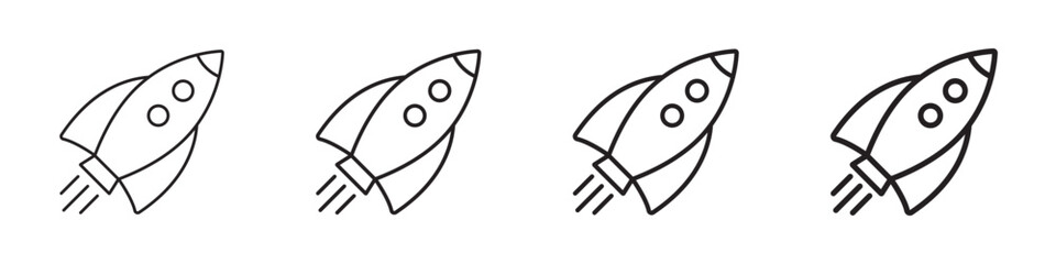 Rocket line icons set. Flying rocket line icons set.