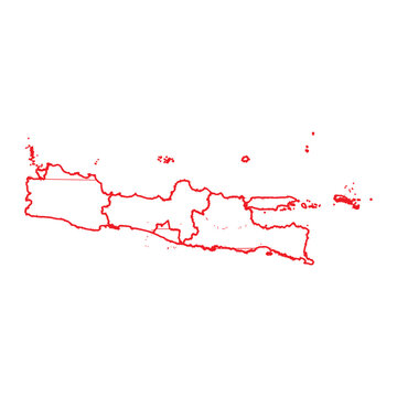 administrative map of Indonesian provinces in the Java island region red line