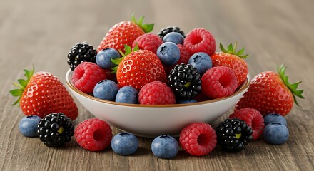 Obraz premium Juicy Summer Berries in a Bowl: A Vibrant Still Life