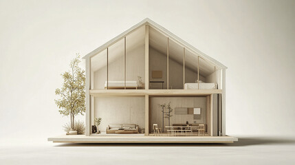 Fototapeta premium Modern minimalist house model with open interior design and natural elements