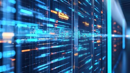 Obraz premium Data center server room, glowing digital code