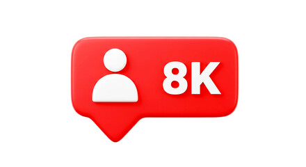 Fototapeta premium A red notification box with a white person icon and the number eight k on a black background