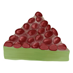 6月の夏越の祓の時に食べる暑気払いの和菓子、ういろうの上に小豆がたっぷり載った水無月のイラスト、抹茶