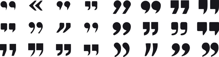 Quotes Icon Vector Set – Black Speech Marks, Inverted Commas Symbol for Mobile Dark Mode Apps – Minimalist Design