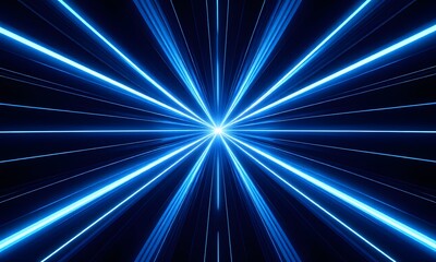 Fototapeta premium Blue light speed beams radiating outwards.