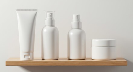 Minimalist Skincare Product Mockup on Wooden Shelf