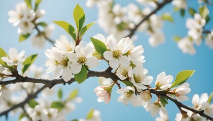 Young pear branches against the blue sky. Gardening concept