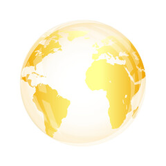 Golden transparent glass earth globe on a white