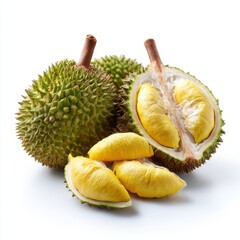 Fototapeta premium Durian fruit with pulp close up on white background