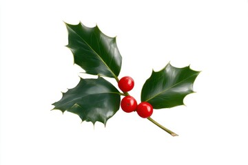 Holly branch with berries isolated on white background