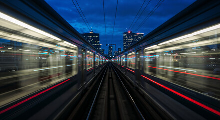 Fototapeta premium abstract background fast moving trains at night . Generative AI