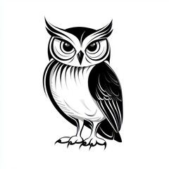 Detailed Illustration of a Stylized Owl in Black and White Design