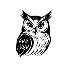 Intricate Black and White Illustration of a Wise Owl with Sharp Features