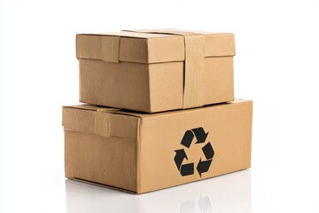 Obraz premium Two cardboard boxes stacked isolated on white background