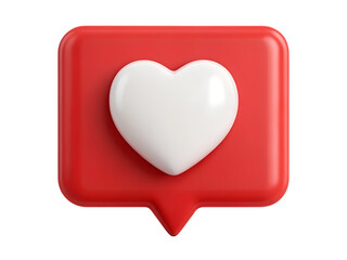 3D Render of a Red Speech Bubble with a White Heart