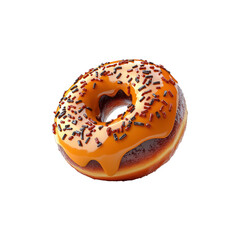 Orange Frosted Donut with Sprinkles on a White Background