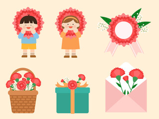 사랑스러운 카네이션과 어린이 일러스트