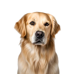 Obraz premium Majestic golden retriever sitting obediently, isolated on pure 