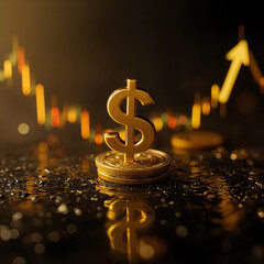 A gold dollar symbol with a golden