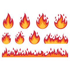 Fire flame set vector illustration