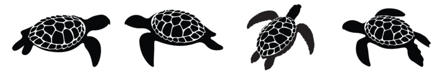 Silhouette of Sea turtle vector icon set illustration isolated on white background.