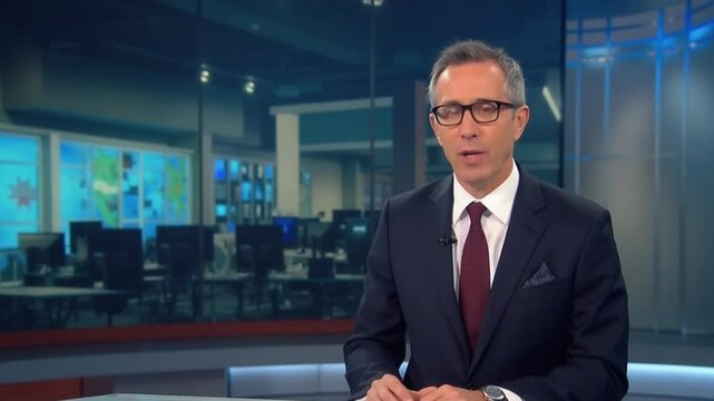 Confident Male News Anchor in Studio