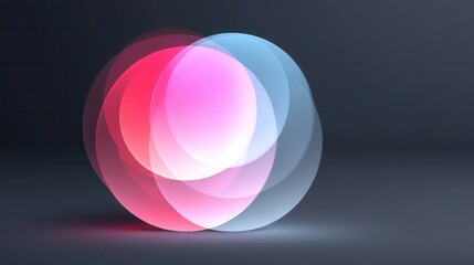 Obraz premium A vibrant display of overlapping circles in hues of pink and blue against a dark background, creating a sense of depth and fluidity.