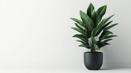 Green Plant in Dark Grey Pot Against White Wall