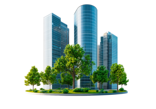 Group of buildings architecture skyscrapers modern, PNG - Powered by Adobe