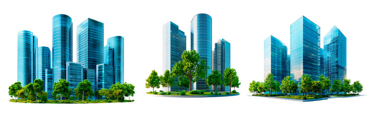 Fototapeta premium Group of buildings architecture skyscrapers modern isolated on transparent background