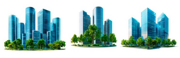 Group of buildings architecture skyscrapers modern isolated on transparent background