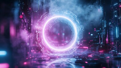 Fototapeta premium Futuristic Neon Portal Cityscape