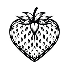 Strawberry Silhouette, Black and White Fruit Icon, Simple Berry Design, Food