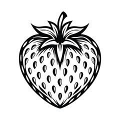 Detailed Strawberry Fruit, Black and White Line Art, Isolated on White Background Design