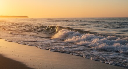 Golden Sunset Waves: Serene Coastal Scene at Dawn