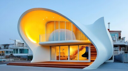 Fototapeta premium A modern architectural design showcases a unique futuristic looking home