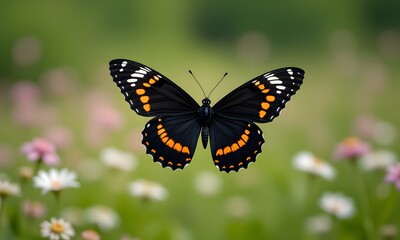 Butterfly with flowers in background.
