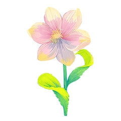 Pastel Pink and Yellow Flower with Vibrant Green Leaves, Acrylic Painting
