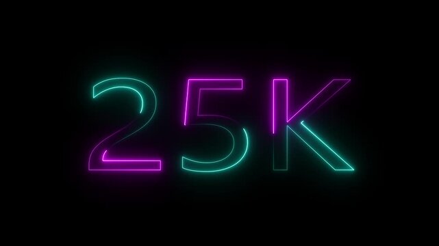 Glowing neon line with 25k Ultra HD video technology icon isolated on black background