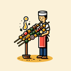 vector illustration of a chef holding a skewer