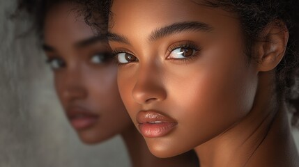 Fototapeta premium Portrait of a Young Woman with Radiant Skin and Glowing Features