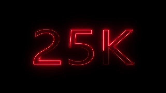 Glowing neon line with 25k Ultra HD video technology icon isolated on black background