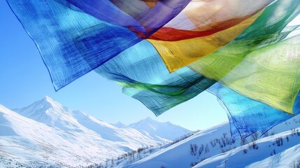 A colorful piece of cloth is flying in the sky