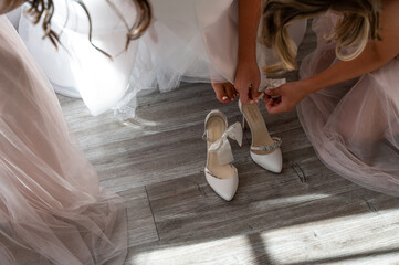 Bride Getting Ready with Elegant Wedding Shoes
